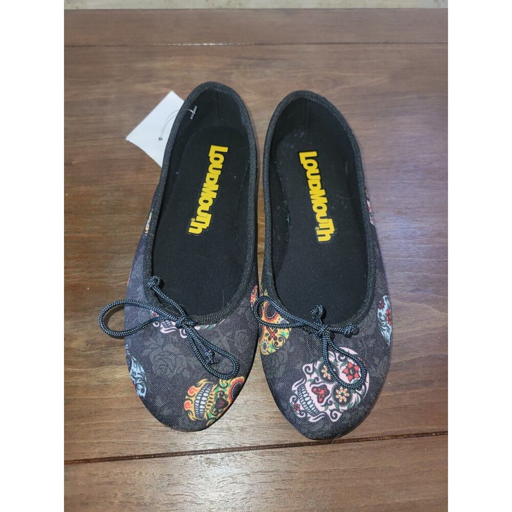 Nwob Loudmouth Bella Youth Flat Shoes Sugar Skulls Size 2 M